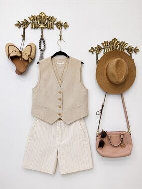 100% linen pinstriped shorts 6